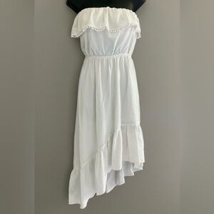 Tina Turk White Ruffle Diagonal Hem Summer Dress